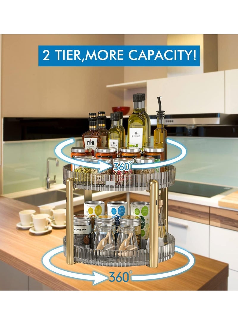 Hanayo 360° Rotating Makeup Organizer Cosmetic Desk Storage Perfume Display Case Multi-Function Storage Carousel for Vanity Bathroom Countertop(2 Tier-Clear） - Image 4
