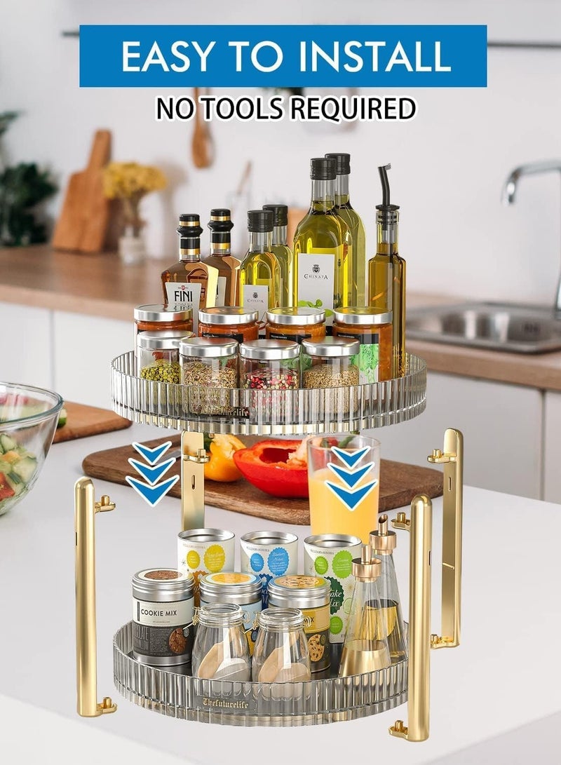 Hanayo 360° Rotating Makeup Organizer Cosmetic Desk Storage Perfume Display Case Multi-Function Storage Carousel for Vanity Bathroom Countertop(2 Tier-Clear） - Image 5