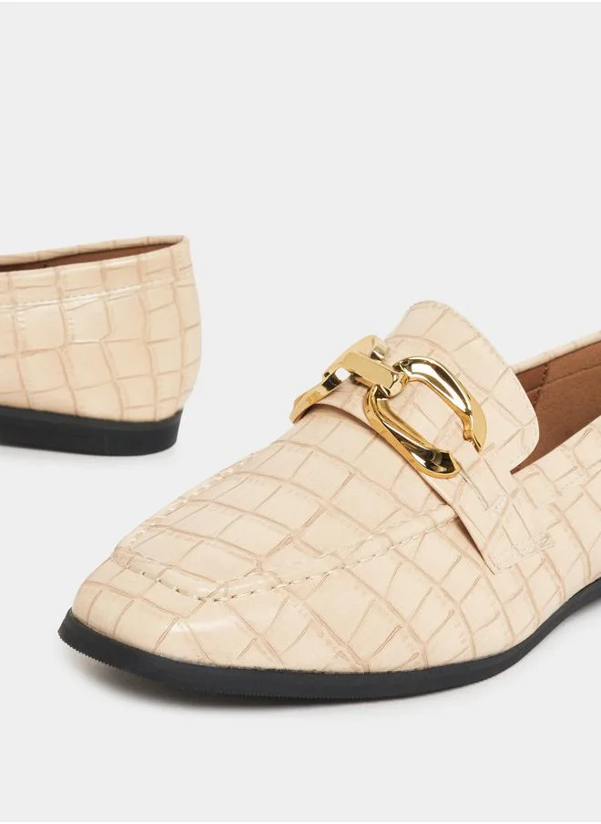 ستايلي Buckle Trim Textured Loafers