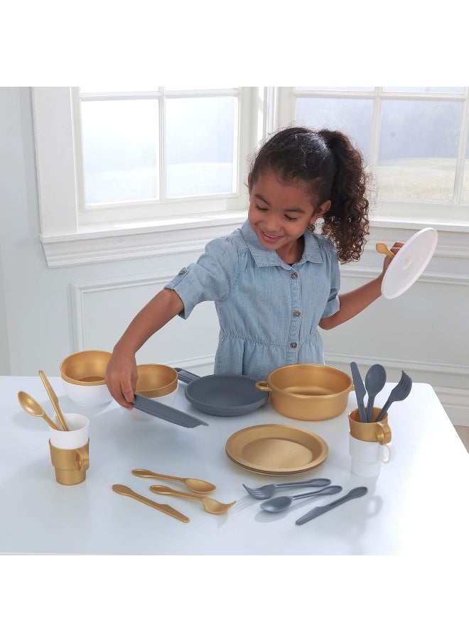 KidKraft KidKraft 27-Piece Metallic Cookware Playset, Play Kitchen Utensils Set, Accessory for Kids' Kitchen, Toy Accessories, 63532  - Image 5