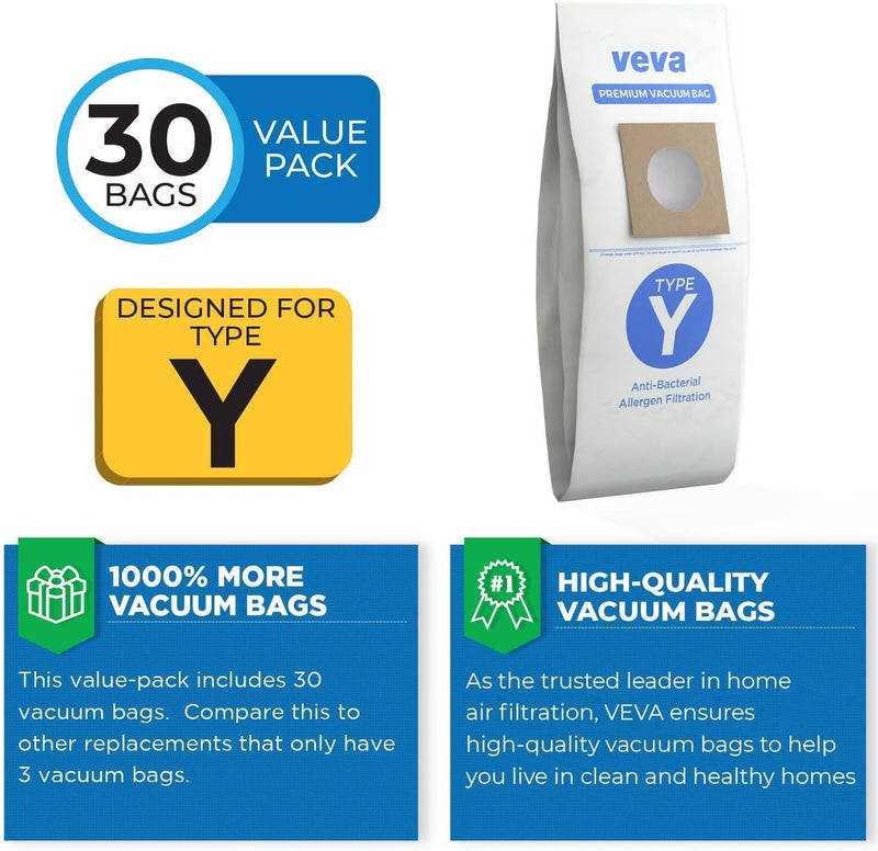 VEVA 30 Pack Type Y Vacuum Bags for Hoover WindTunnel Upright Vacuum Cleaners, Style Y, Z, Premium Vacuum Bags Model 4010100Y - Image 3