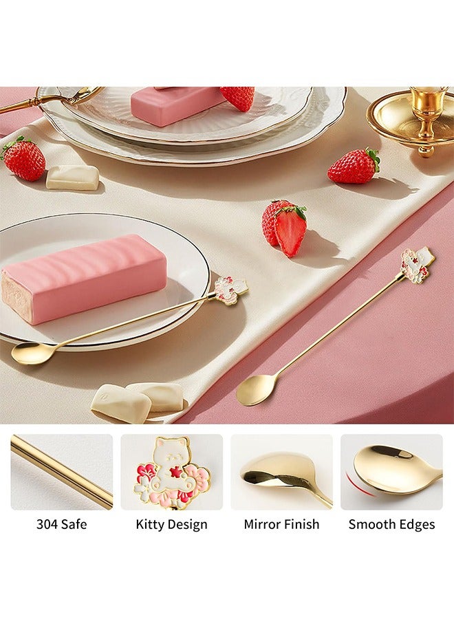 5-Piece Stainless Steel Coffee Spoon , Cat Shaped Spoon,Dessert Spoon , Ice Cream Spoon,Unique Tea Spoon Set Gold  16.5centimeter - Image 4