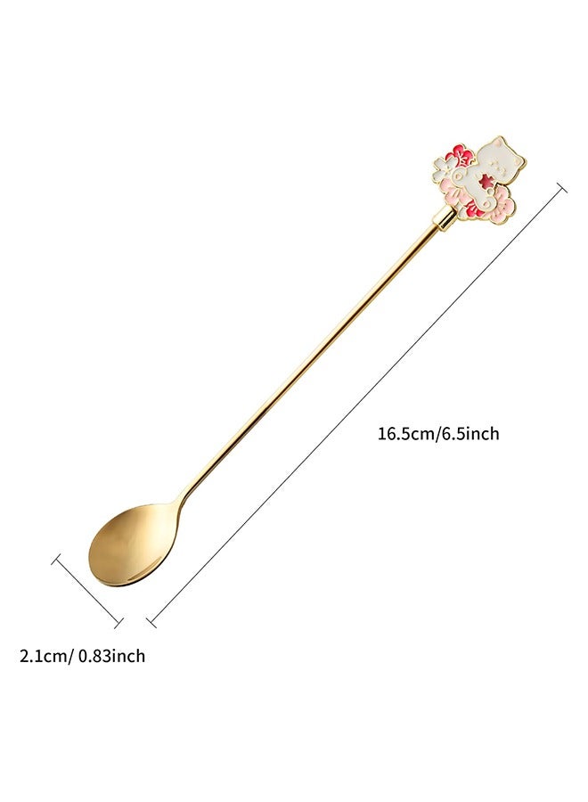 5-Piece Stainless Steel Coffee Spoon , Cat Shaped Spoon,Dessert Spoon , Ice Cream Spoon,Unique Tea Spoon Set Gold  16.5centimeter - Image 2