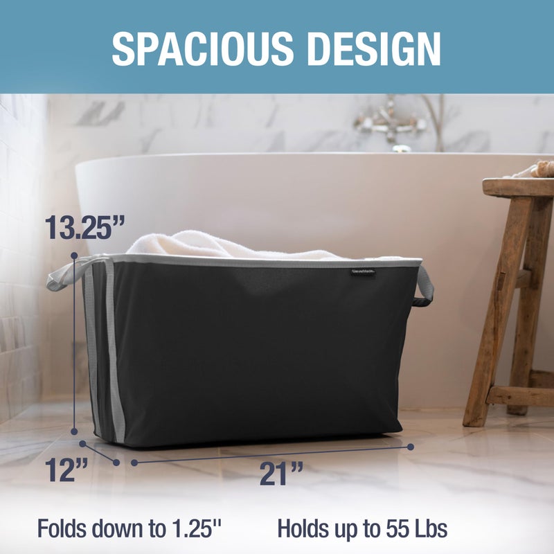 CleverMade Collapsible Laundry Basket 2 Pack â€“ 60L (16 Gal) Foldable Clothes Hamper with Reinforced Handles, Space Saving Fabric Laundry Bin, Holds 55 lbs, Flat Folding for Home & Travel - Black - Image 3
