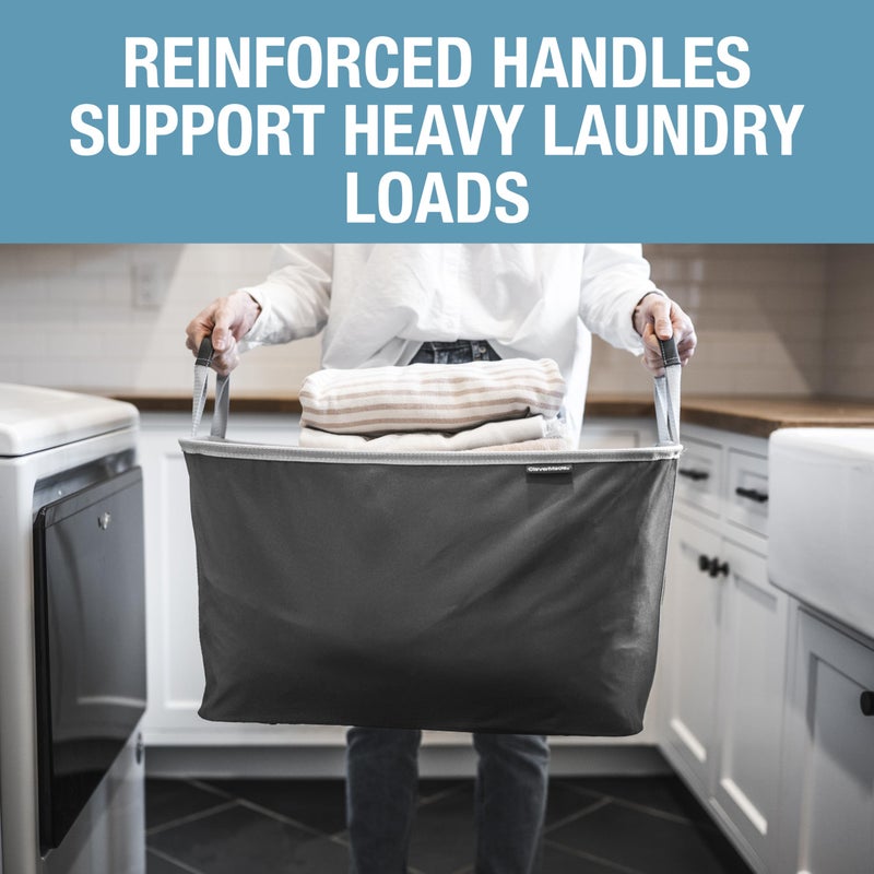 CleverMade Collapsible Laundry Basket 2 Pack â€“ 60L (16 Gal) Foldable Clothes Hamper with Reinforced Handles, Space Saving Fabric Laundry Bin, Holds 55 lbs, Flat Folding for Home & Travel - Black - Image 4