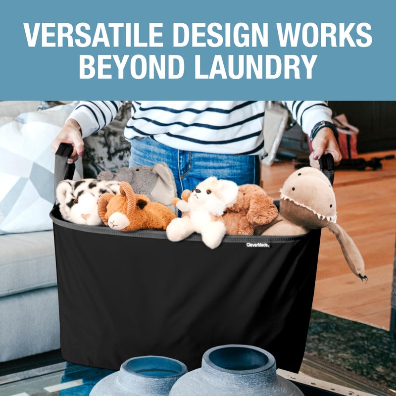 CleverMade Collapsible Laundry Basket 2 Pack â€“ 60L (16 Gal) Foldable Clothes Hamper with Reinforced Handles, Space Saving Fabric Laundry Bin, Holds 55 lbs, Flat Folding for Home & Travel - Black - Image 5