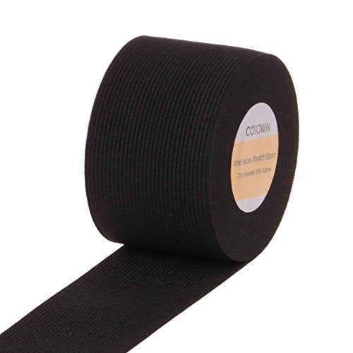 COTOWIN 2-Inch Wide Black Knit Heavy Stretch High Elasticity Elastic Band 5 Yards - Image 1