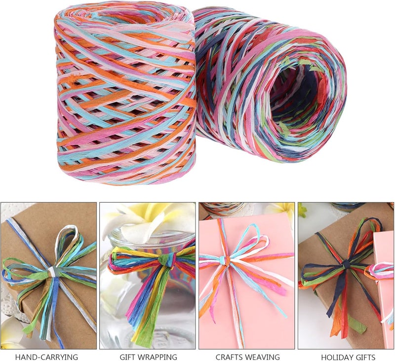 Artibetter 2 Rolls Colored Raffia Paper Ribbon 200m, Red Navy Light Blue Green, DIY Wrapping Ribbon Twine for Packaging, Crafting, and Floral Decoration - Image 5