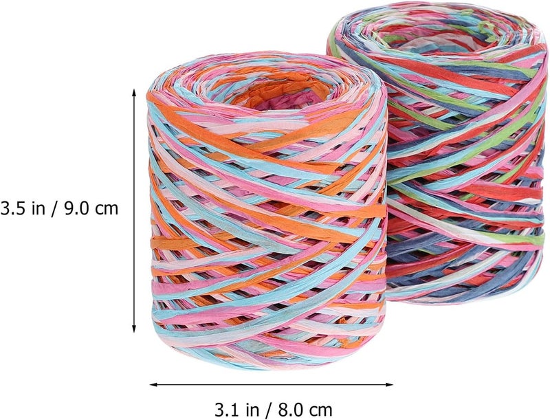 Artibetter 2 Rolls Colored Raffia Paper Ribbon 200m, Red Navy Light Blue Green, DIY Wrapping Ribbon Twine for Packaging, Crafting, and Floral Decoration - Image 2