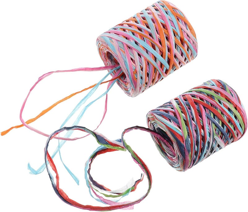 Artibetter 2 Rolls Colored Raffia Paper Ribbon 200m, Red Navy Light Blue Green, DIY Wrapping Ribbon Twine for Packaging, Crafting, and Floral Decoration - Image 1