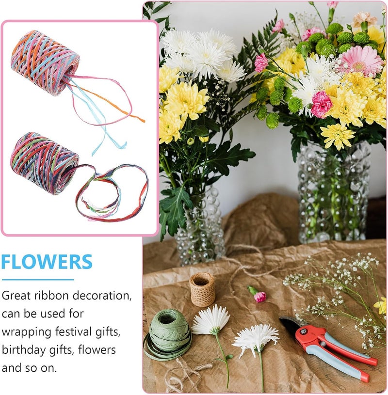 Artibetter 2 Rolls Colored Raffia Paper Ribbon 200m, Red Navy Light Blue Green, DIY Wrapping Ribbon Twine for Packaging, Crafting, and Floral Decoration - Image 3