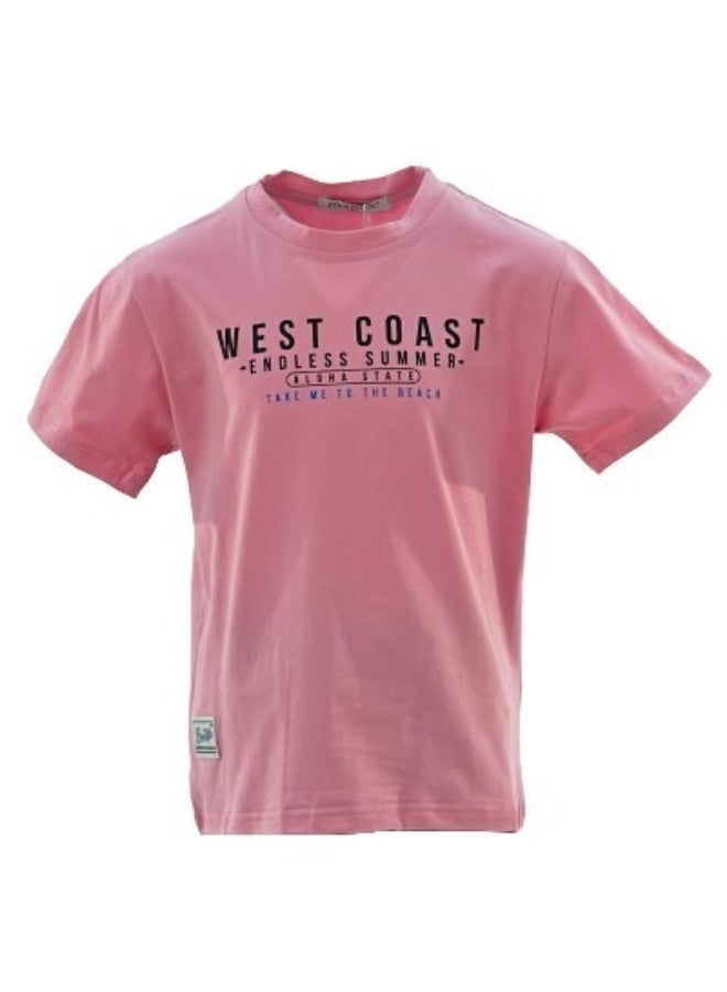 JOANNA JOANNA 22KY0203B Boy's West Coast Endless Summer Print Round Neck Short Sleeve T-Shirt - Pink  - Image 1