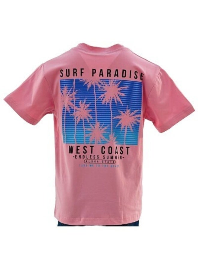 JOANNA JOANNA 22KY0203B Boy's West Coast Endless Summer Print Round Neck Short Sleeve T-Shirt - Pink  - Image 3