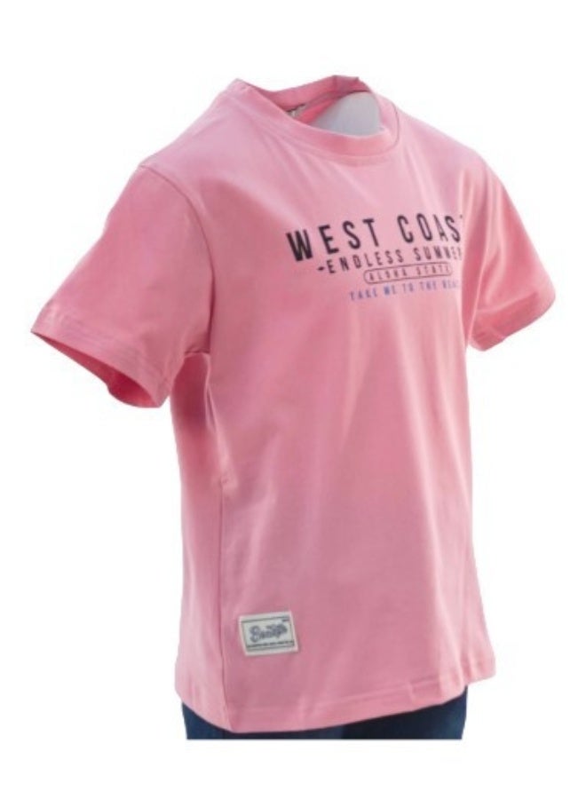 JOANNA JOANNA 22KY0203B Boy's West Coast Endless Summer Print Round Neck Short Sleeve T-Shirt - Pink  - Image 2