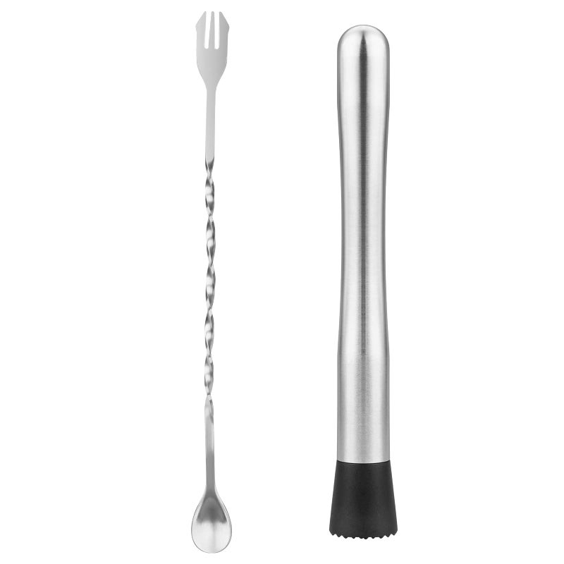 tifanso Muddler for Cocktails 10 Muddler and Long Handle Bar Cocktail Mixing Spoon Stainless Steel Stirrer Bar Accessories Tools for Mojitos Fruit Drinks