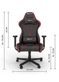 XTRIKE ME Gaming Chair Adjustable Computer Chair PC Office PU Leather High Back Lumbar Support comfortable armrest Headrest red and black On Wheels ME GC-909  - Image 2