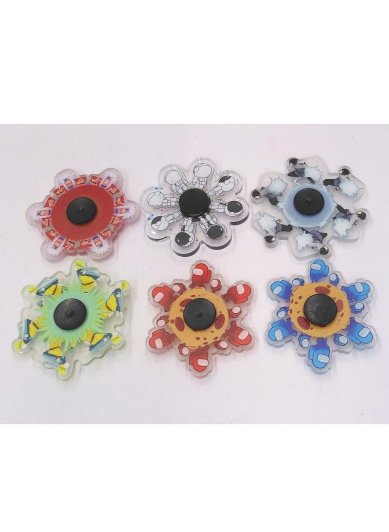 Decorative Flower Fidget Spinners, Assorted Colours, Set of 6  - Image 1