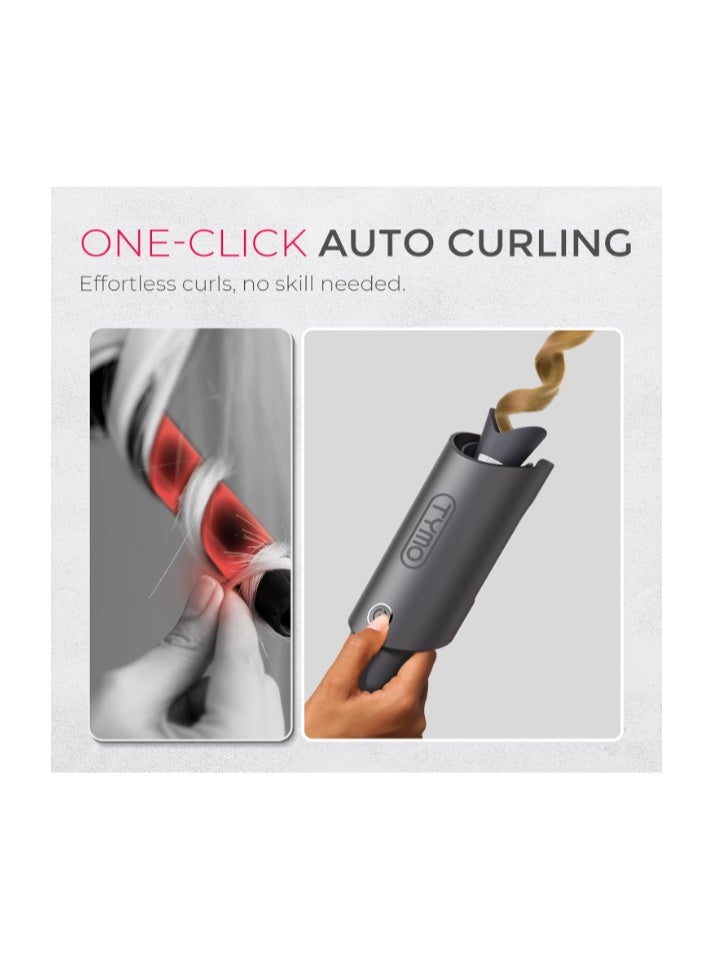تايمو مكواة تجعيد الشعر الدوارة الأوتوماتيكية من TYMO - عصا تجعيد الشعر TYMO CURLPRO Beach Waves، مكواة تجعيد شعر محمولة، 500 مليون أيون، جهد مزدوج وخفيفة الوزن للسفر، طلاء سيراميك، أسود، 25 مم - Image 2
