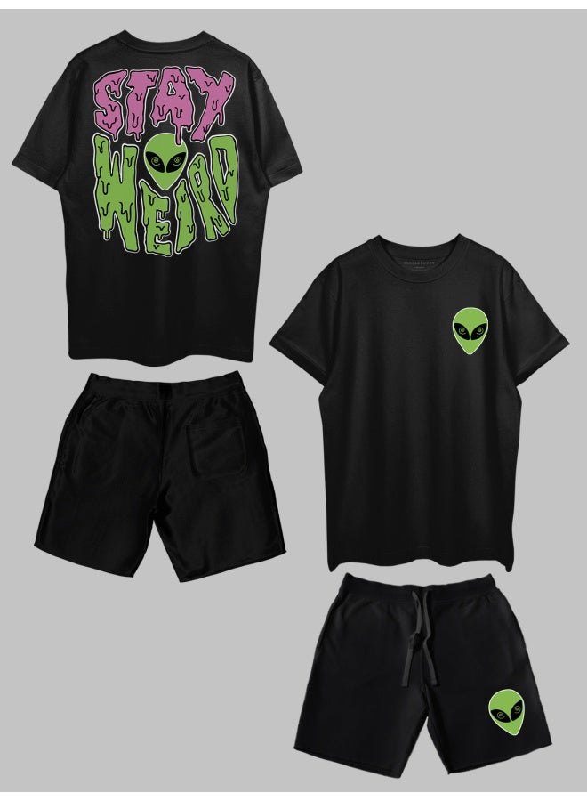 THREADCURRY THREADCURRY Stay Weird Printed Co-ord Set for Men - Half Sleeve Oversized T-Shirt and Shorts  - Image 1