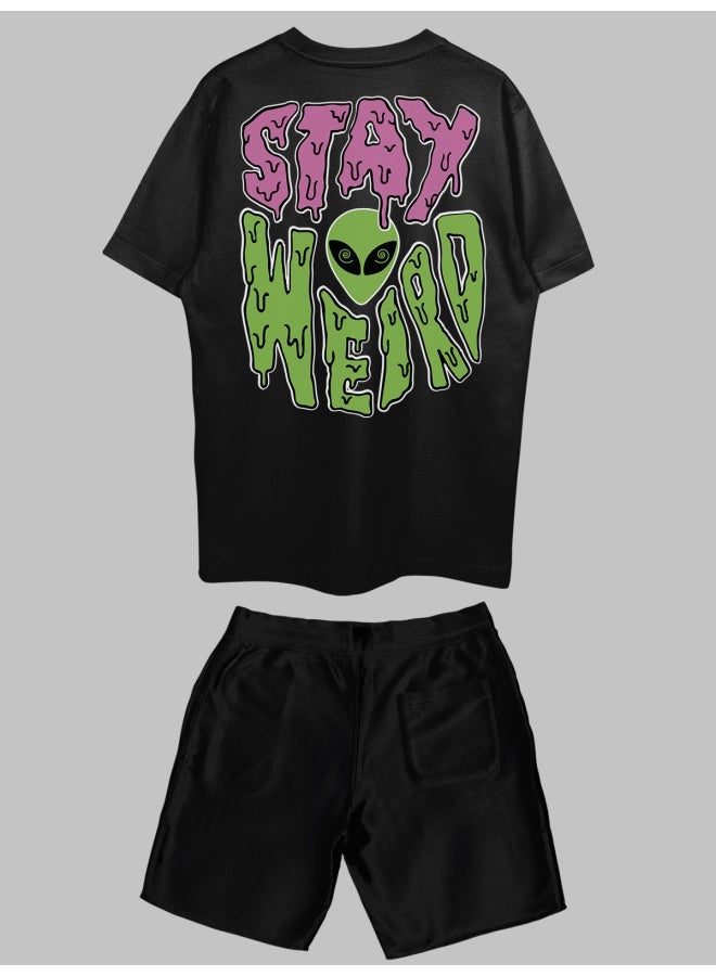 THREADCURRY THREADCURRY Stay Weird Printed Co-ord Set for Men - Half Sleeve Oversized T-Shirt and Shorts  - Image 2