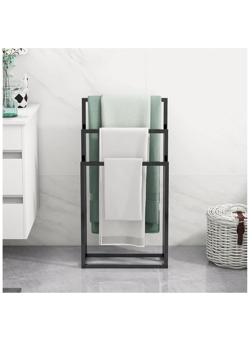 UREVO 3 Tiers Metal Towel Rack Freestanding Floor Towel Rack Stand Washcloths Drying Storage Display Rack for Bathroom Tub Shower Poolside (86x 44x21cm) - Image 1