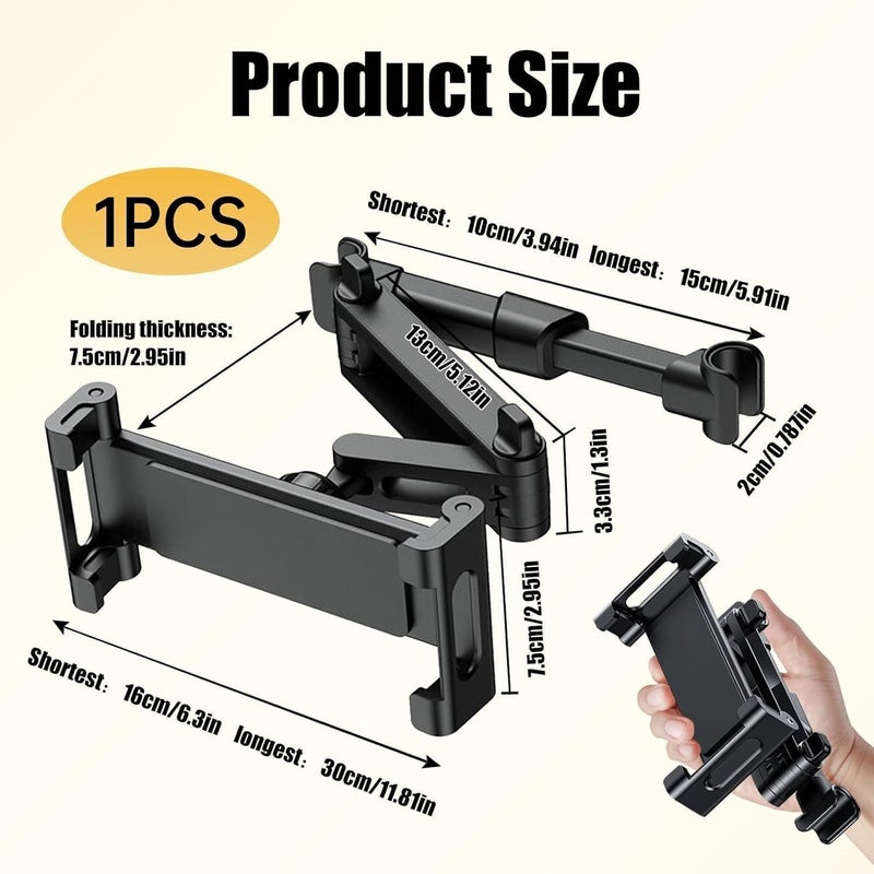 Times Mark Car Headrest Tablet Holder Mount - 360° Rotating, Foldable, Stretchable for 4.7-12.9in Devices - Image 2