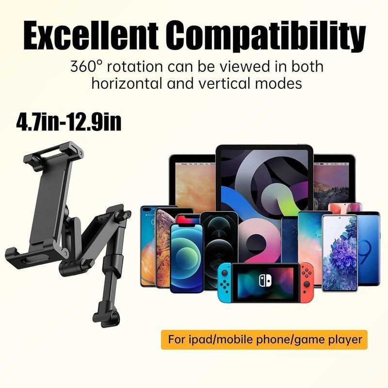 Times Mark Car Headrest Tablet Holder Mount - 360° Rotating, Foldable, Stretchable for 4.7-12.9in Devices - Image 4