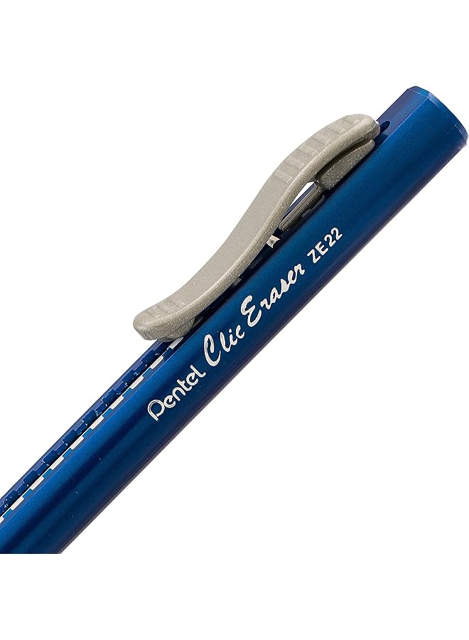 Pentel Clic Eraser Grip Retractable Eraser Blue Barrel Box Of 12 Ze22C  - Image 3