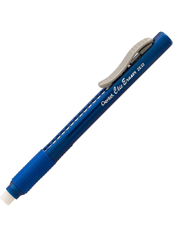 Pentel Clic Eraser Grip Retractable Eraser Blue Barrel Box Of 12 Ze22C  - Image 2