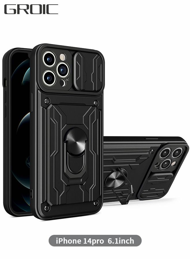 GROIC Case for IPhone 14 Pro 6.1 Inch Case with Removable Kickstand and Card Holder, Slide Camera Cover Hybrid Heavy Duty Hard Luxury Phone Sheel - Image 1
