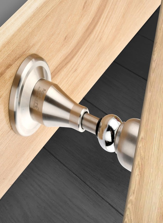 Met Craft Heavy Duty Hydraulic Stainless Steel 4.25 inch Bell Door Magnetic Stopper Soft-Catch | Door Magnets to Hold Door | Door Magnet 360' Angle Hold with Screw Fitting .Pack of 2 (Satin Silver) - Image 1