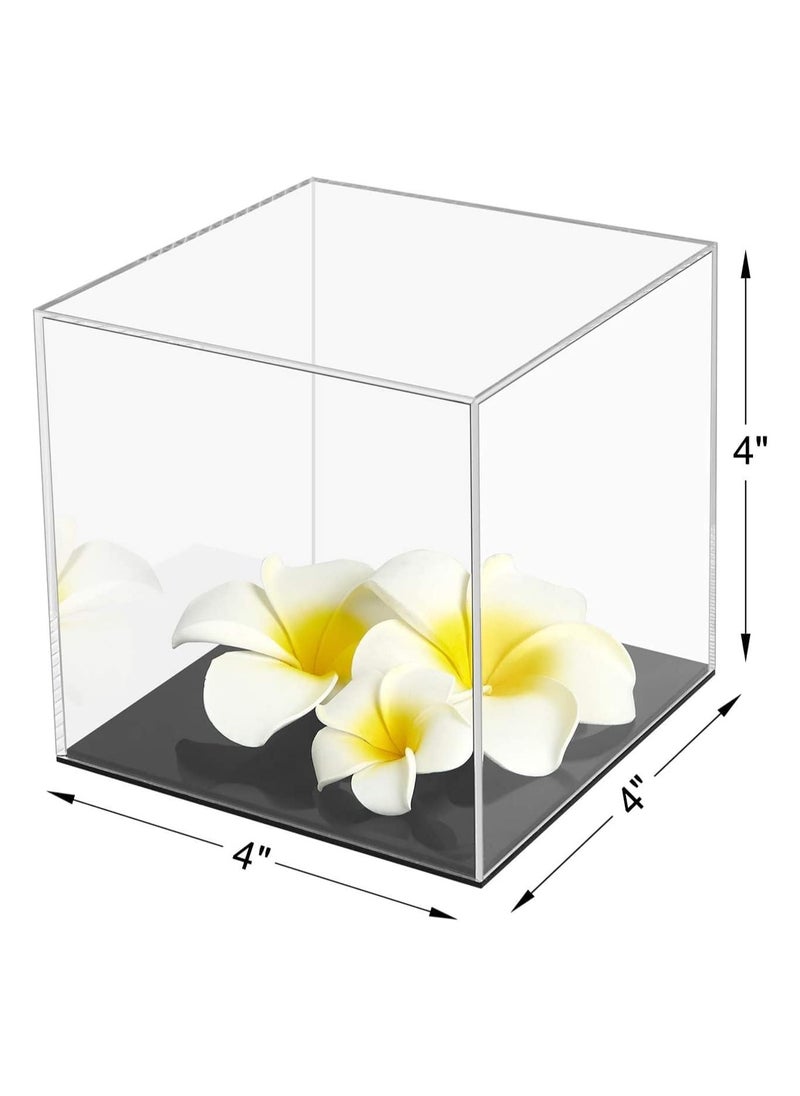Generic - Fully Assembled Acrylic Display Case with Black Base 4x4x4 Inch, Clear Acrylic Box Cube Display Box Dustproof Plastic Display Case for Collectibles Action Figures Toys - Image 1