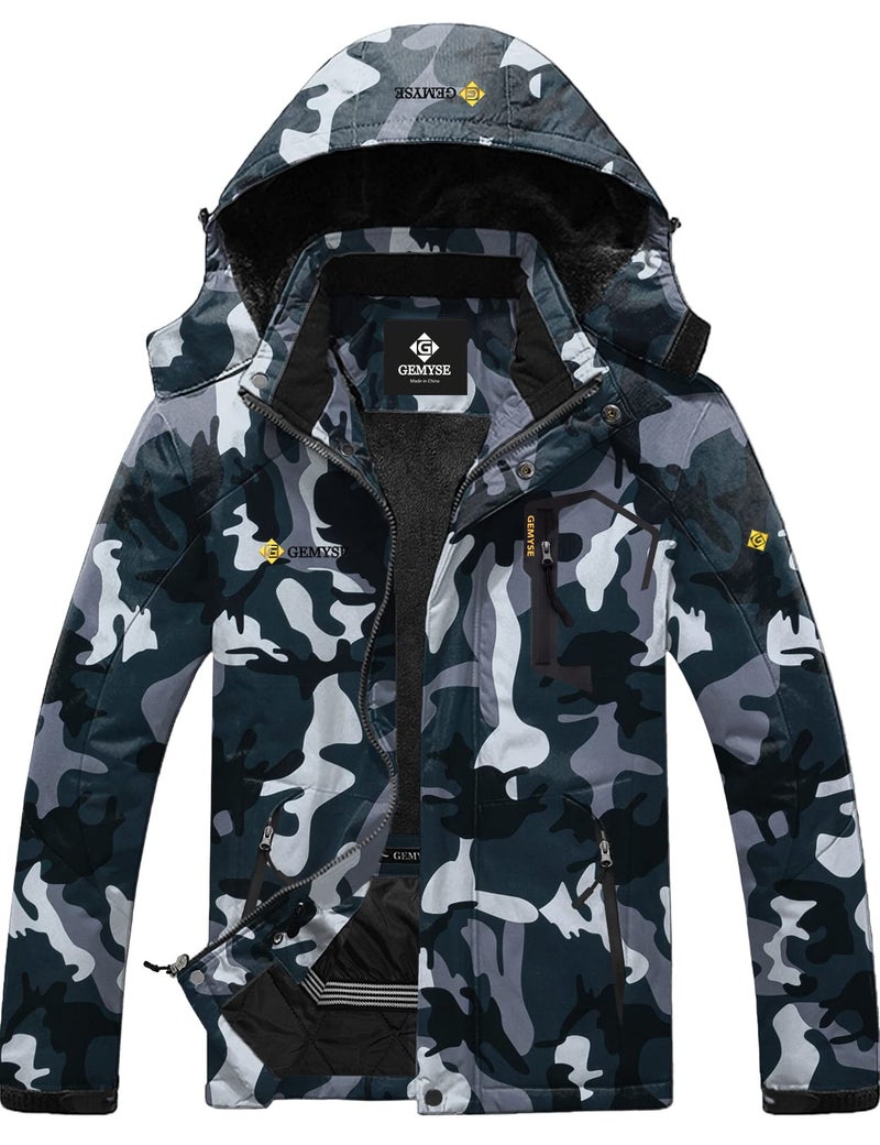 GEMYSE Men's Mountain Waterproof Ski Snow Jacket Winter Windproof Rain Jacket (Camouflage,Medium)