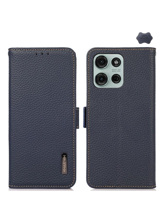 S-TOP Case For Motorola Moto G75 5G KHAZNEH Side-Magnetic Litchi Genuine Leather RFID Phone Case - Image 1