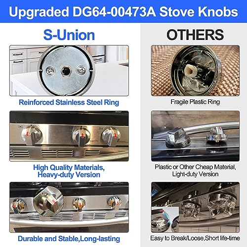 S-Union DG64-00473A Stove Knobs Compatible with Samsung Stove Knob Replacement,for Samsung Gas Range Oven Knobs Parts NX58H5600SS NX58H5650WS NX58J7750SS NX58F5700WS Burner Control Dial Perilla,5pcs - Image 5