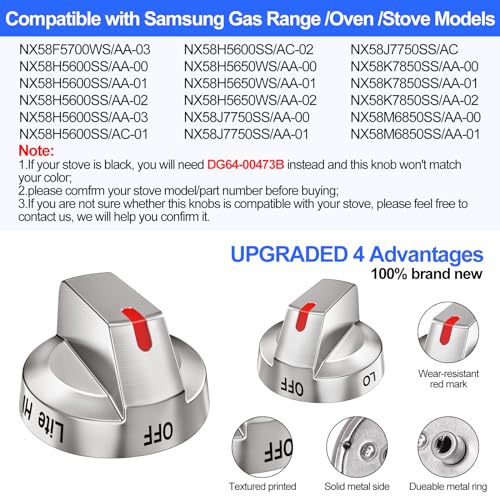 S-Union DG64-00473A Stove Knobs Compatible with Samsung Stove Knob Replacement,for Samsung Gas Range Oven Knobs Parts NX58H5600SS NX58H5650WS NX58J7750SS NX58F5700WS Burner Control Dial Perilla,5pcs - Image 2