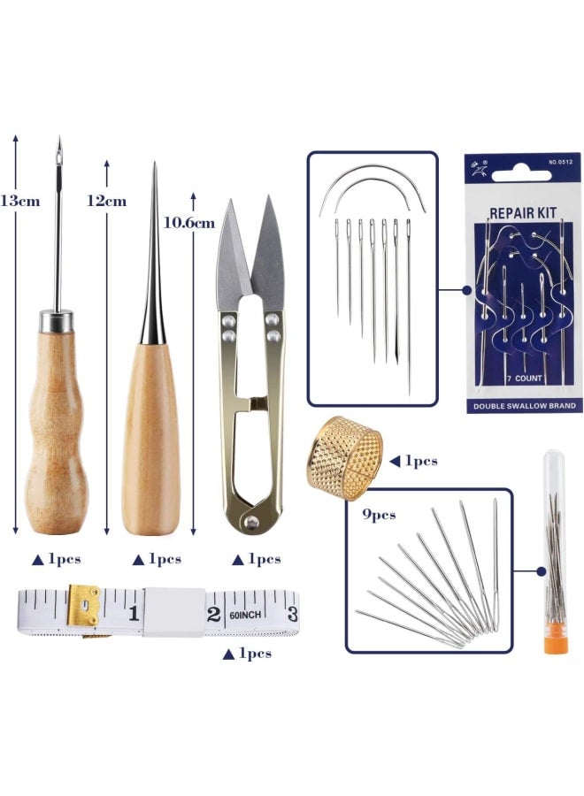 Leather Sewing Kit - 31 Pcs Leather Working Tools Upholstery Repair Kit with Waxed Thread, Leather Stitching Kit for DIY/Beginner Leather Sewing/Shoe Repair Kit  - Image 4