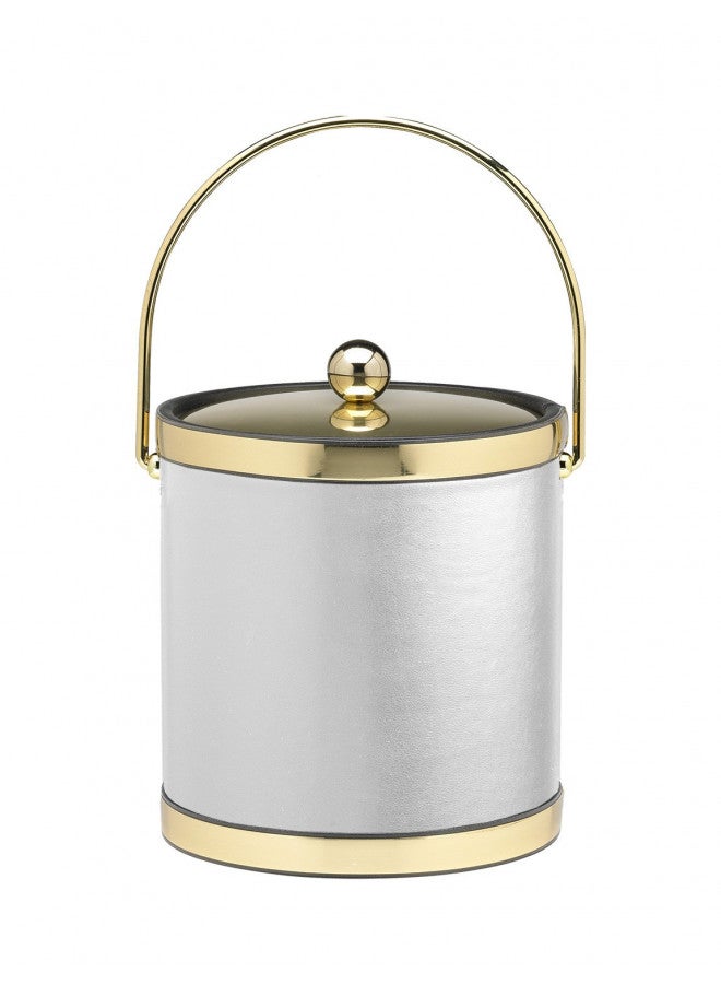 Kraftware Leatherette ice Bucket, 3 Qt, White with Brass
