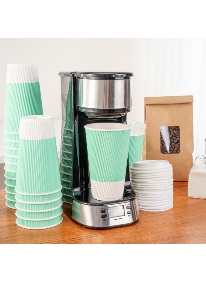 Restaurantware Restaurantware 16 Ounce Double Wall Disposable Coffee Cups, 500 Insulated Light Green Paper Tumblers with Ripple Wall Design, Lids Sold Separately for Hot Drinks like Tea, Hot Chocolate and More  - Image 4