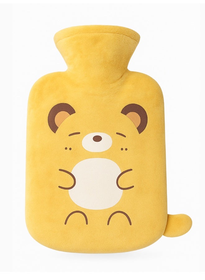 Plush Hot Water Bottle with Soft Cover – Leak-Proof Reusable Heat Therapy Bottle for Pain Relief, Cramps, Muscle Relaxation, Warmth & Cozy Comfort for Kids & Adults (Yellow) - Image 1