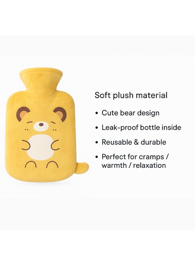 Plush Hot Water Bottle with Soft Cover – Leak-Proof Reusable Heat Therapy Bottle for Pain Relief, Cramps, Muscle Relaxation, Warmth & Cozy Comfort for Kids & Adults (Yellow) - Image 4