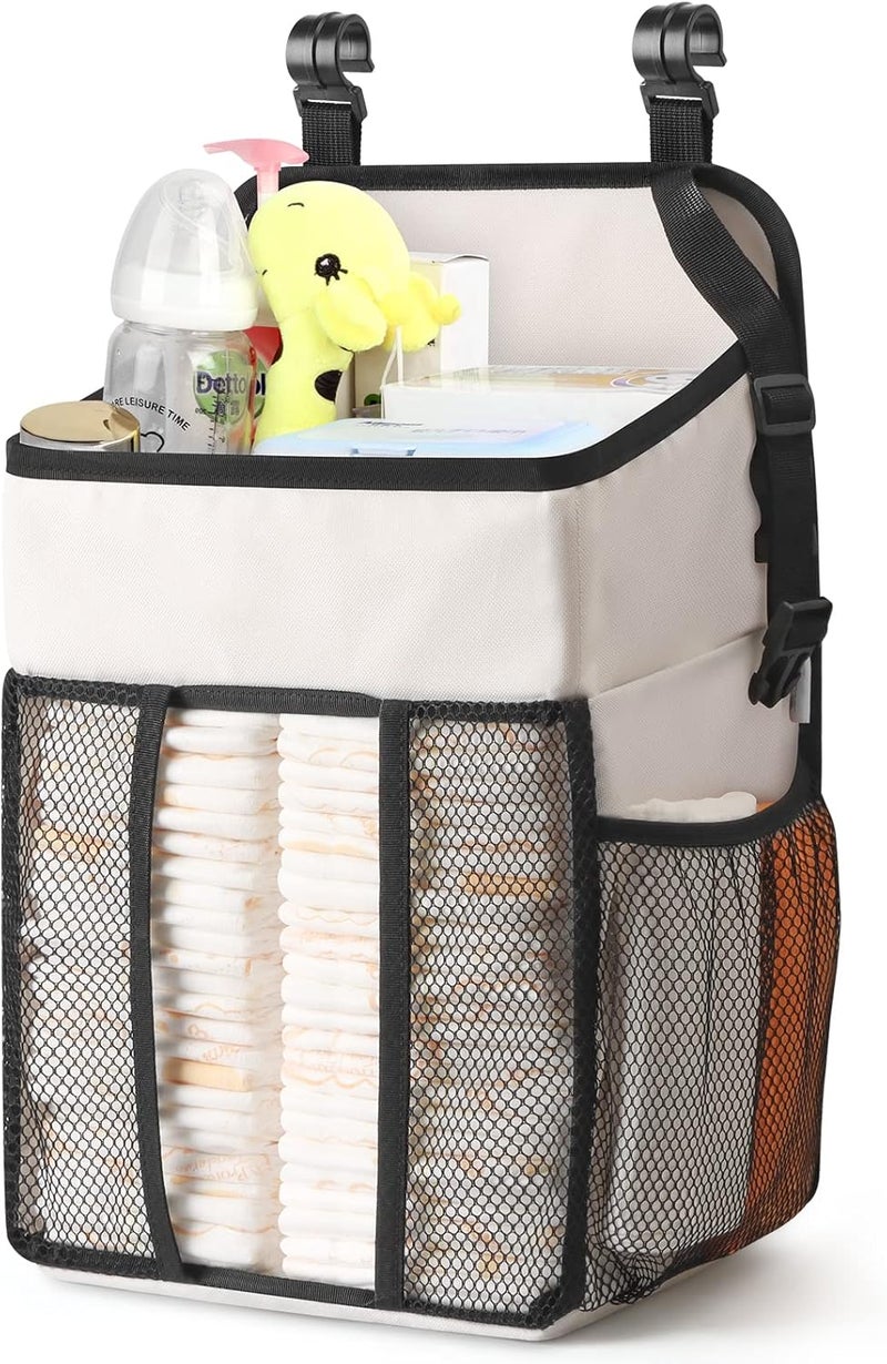 Maliton Hanging Diaper Organizer - Caddy for Changing Table, Crib, Pack n' Play - Stacker Holds 52+ Diapers - Nursery Organizer & Baby Shower Gifts - Beige - Image 1