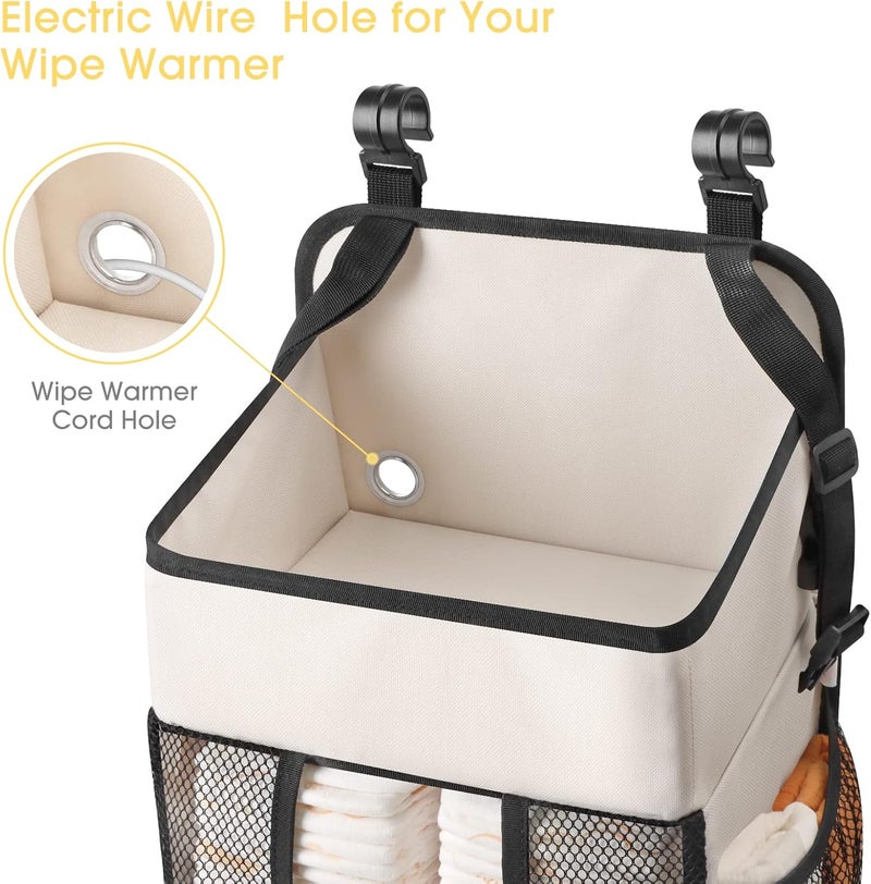 Maliton Hanging Diaper Organizer - Caddy for Changing Table, Crib, Pack n' Play - Stacker Holds 52+ Diapers - Nursery Organizer & Baby Shower Gifts - Beige - Image 3