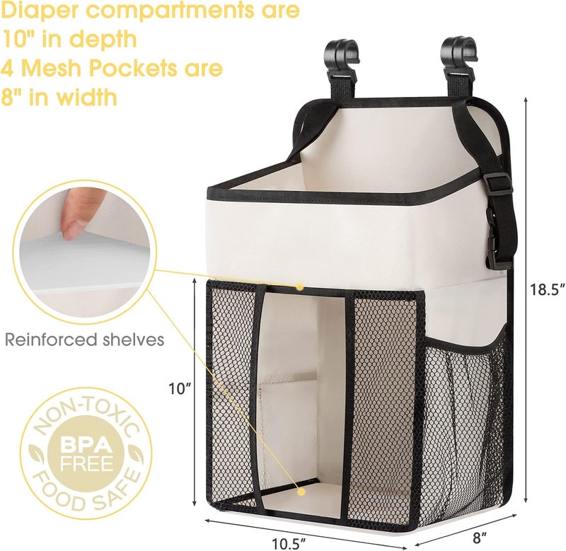 Maliton Hanging Diaper Organizer - Caddy for Changing Table, Crib, Pack n' Play - Stacker Holds 52+ Diapers - Nursery Organizer & Baby Shower Gifts - Beige - Image 4