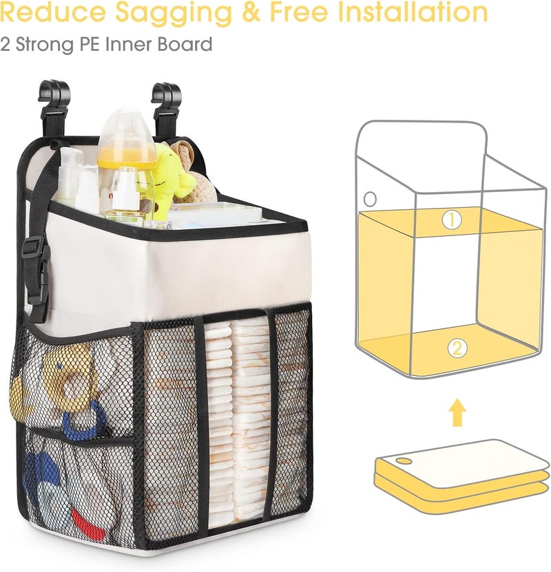 Maliton Hanging Diaper Organizer - Caddy for Changing Table, Crib, Pack n' Play - Stacker Holds 52+ Diapers - Nursery Organizer & Baby Shower Gifts - Beige - Image 2