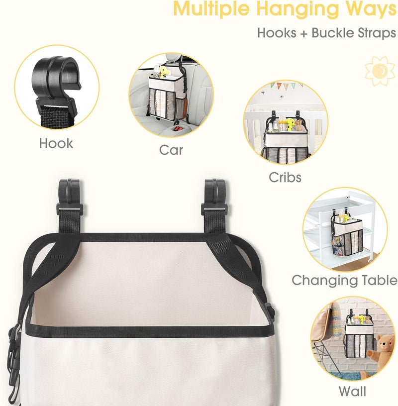 Maliton Hanging Diaper Organizer - Caddy for Changing Table, Crib, Pack n' Play - Stacker Holds 52+ Diapers - Nursery Organizer & Baby Shower Gifts - Beige - Image 5