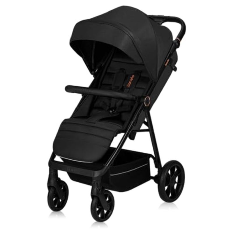 Stroller for daily urban use, aluminum frame, black color, full shock absorption and 360 swivel wheels for smooth maneuverability - Image 1