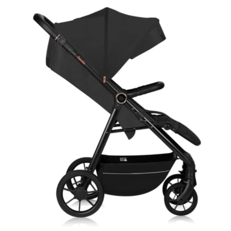 Stroller for daily urban use, aluminum frame, black color, full shock absorption and 360 swivel wheels for smooth maneuverability - Image 4