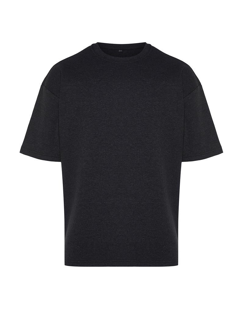 trendyol Anthracite Oversize Textured Waffle Short Sleeve Basic T-Shirt TMNSS22TS00049 - Image 5