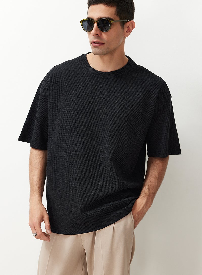 trendyol Anthracite Oversize Textured Waffle Short Sleeve Basic T-Shirt TMNSS22TS00049 - Image 3
